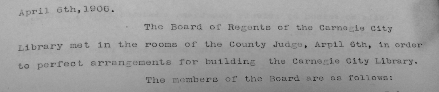 Record of the first library board meeting