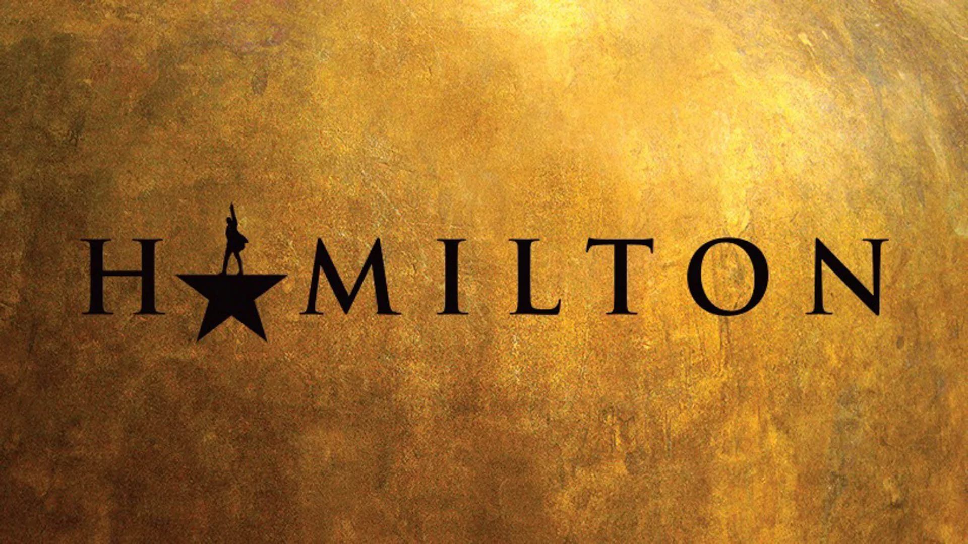 Hamilton spelled out with gold background 