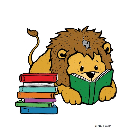 Lion reading a book