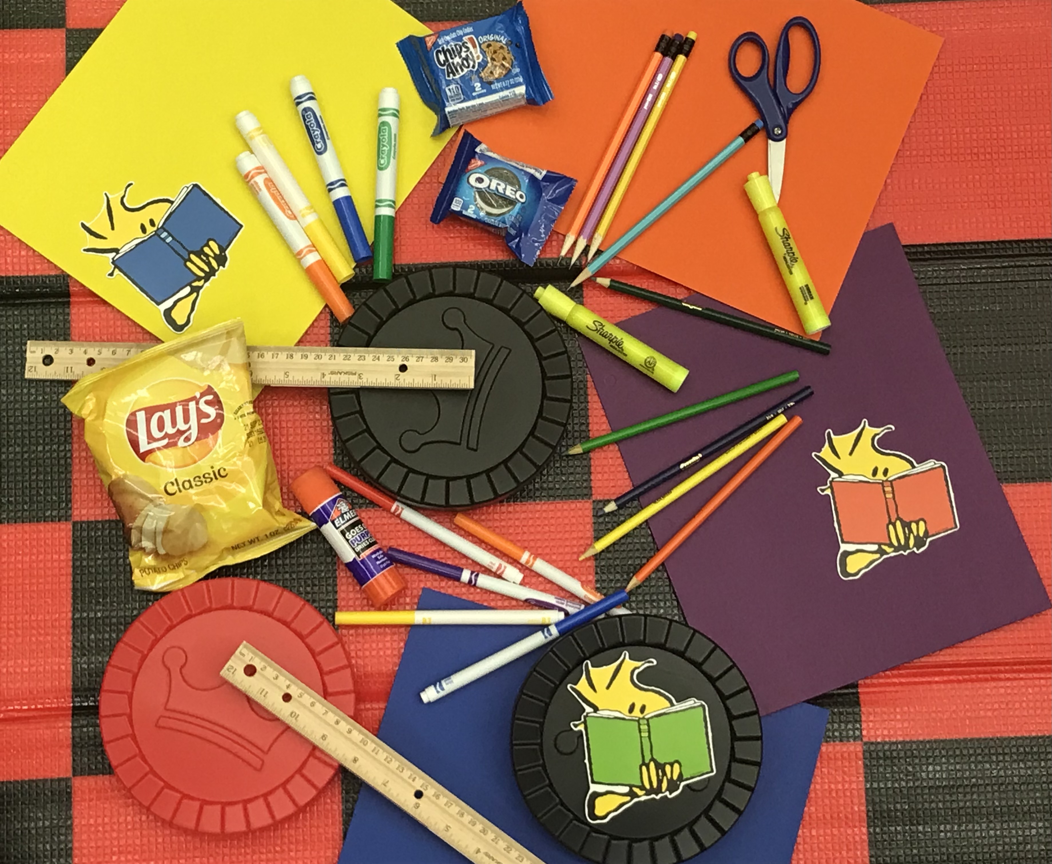 Back-to-School supplies - glue, markers, scissors, pencils