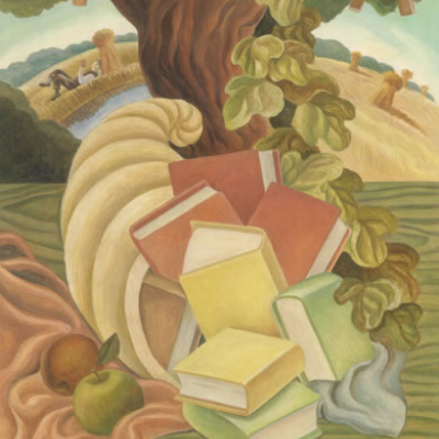 Tree with cornucopia full of books