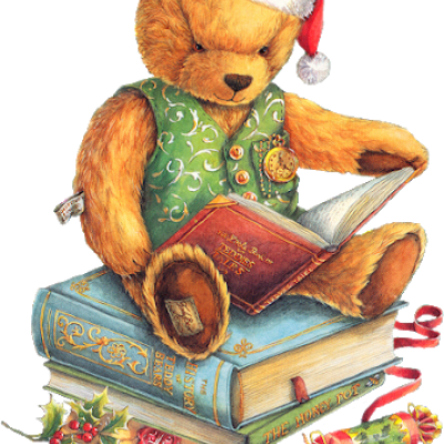 Teddy bear on books