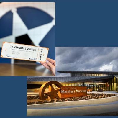 photo of Marshals Museum Pass in front of Marshals badge, and photo of the Marshals Museum