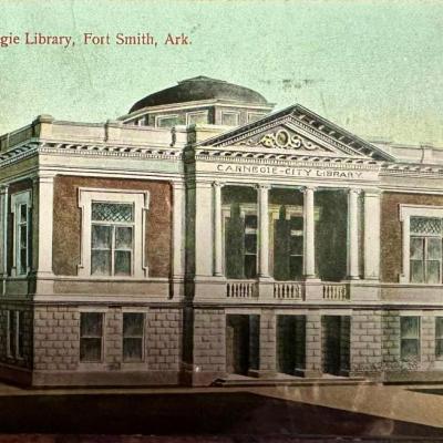 postcard illustration of the New Carnegie Library in Fort Smith, Arkansas