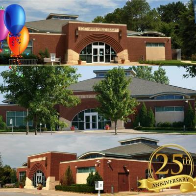 photos of 3 FSPL Branches with anniversary logo and clipart balloons