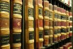 Old law books on a bookshelf
