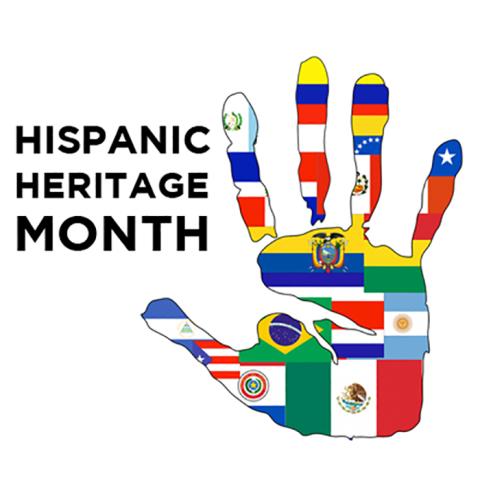 Hispanic Heritage Month handprint made up of flags of different countries