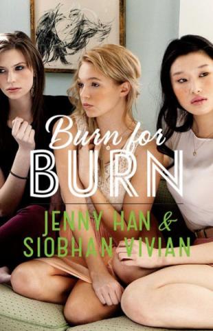 Burn for Burn book cover featuring three girl sitting against a wall