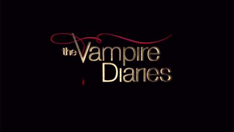 Vampire Diaries written in gold font against a black background. 