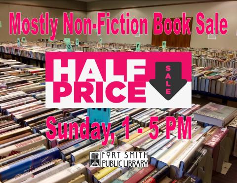 book sale event poster for half-price Sunday