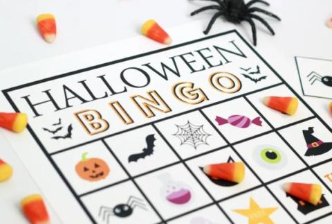 Halloween Bingo card with candy corn for markers