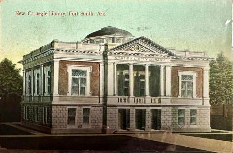 postcard illustration of the New Carnegie Library in Fort Smith, Arkansas