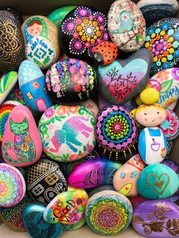 Assorted mixture of painted rocks 