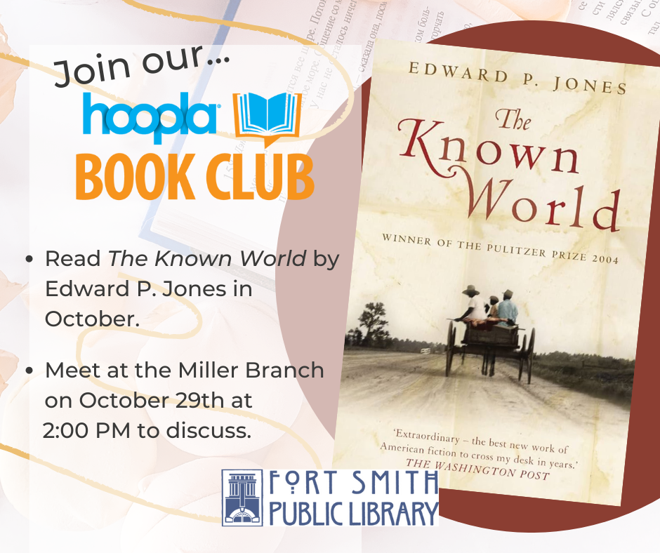 Hoopla book club poster featuring the book "The Know World"