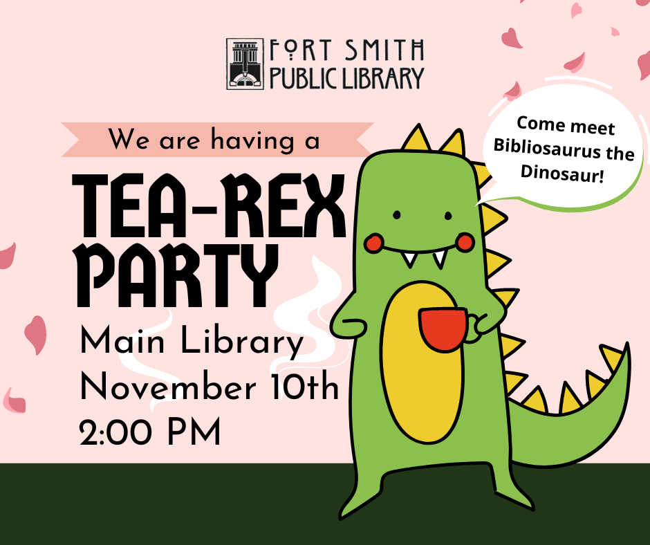 tea party with a t-rex dinosaur